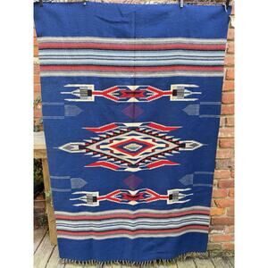 c.1949 Chimayo Navajo-Style Wool Rug Blanket 75×45 Handwoven Vintage Southwester